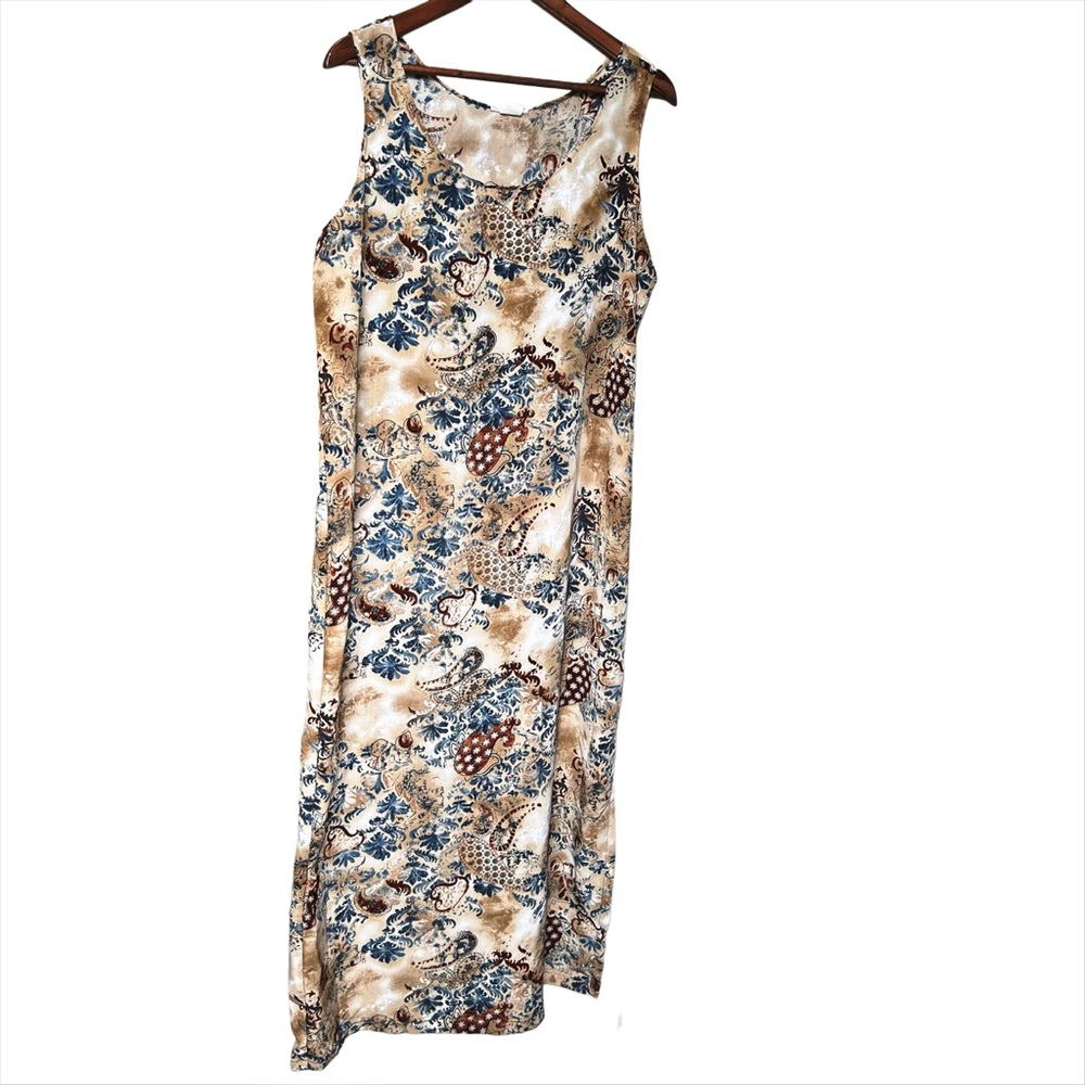 Vintage S.A. Designs Boho Sleeveless Maxi Dress Side Slit Earth Tones L-XL Y2K